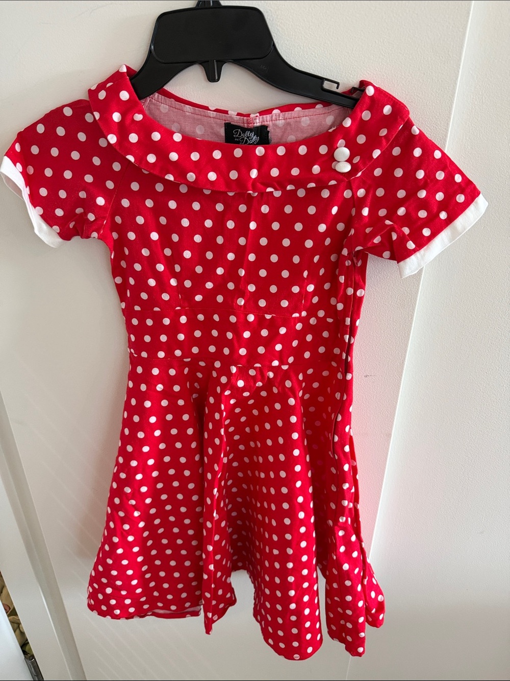 Girls' Red Polka Dot Fit-and-Flare Dress with White Trim size 5/6